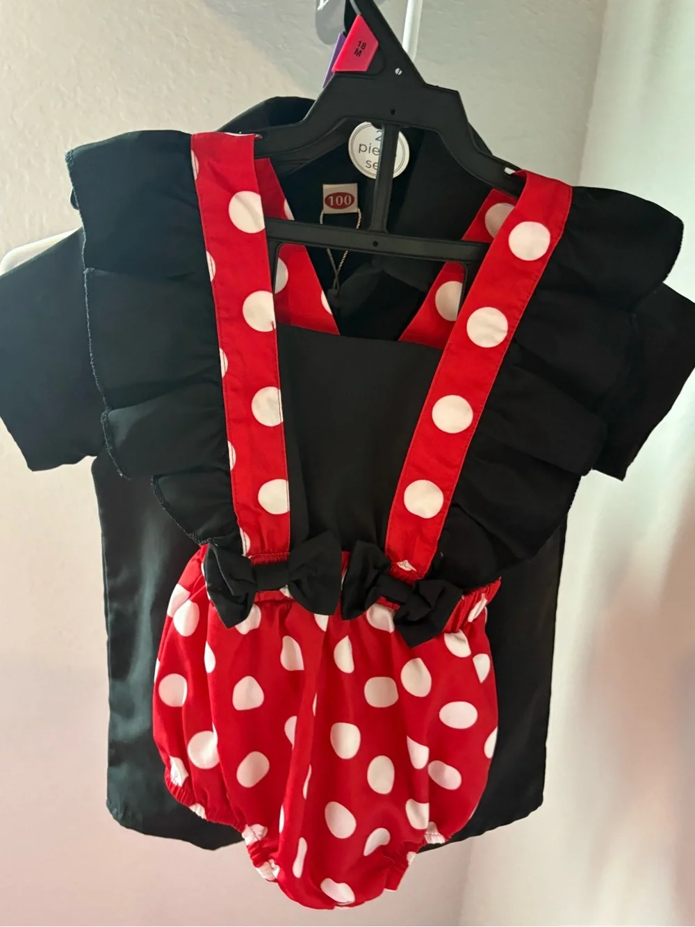 Minnie mouse Red Polka Dot Baby Romper with Black Bow & Headband